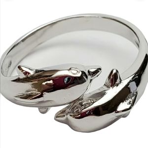 Silver Plated Dolphins ring size 8